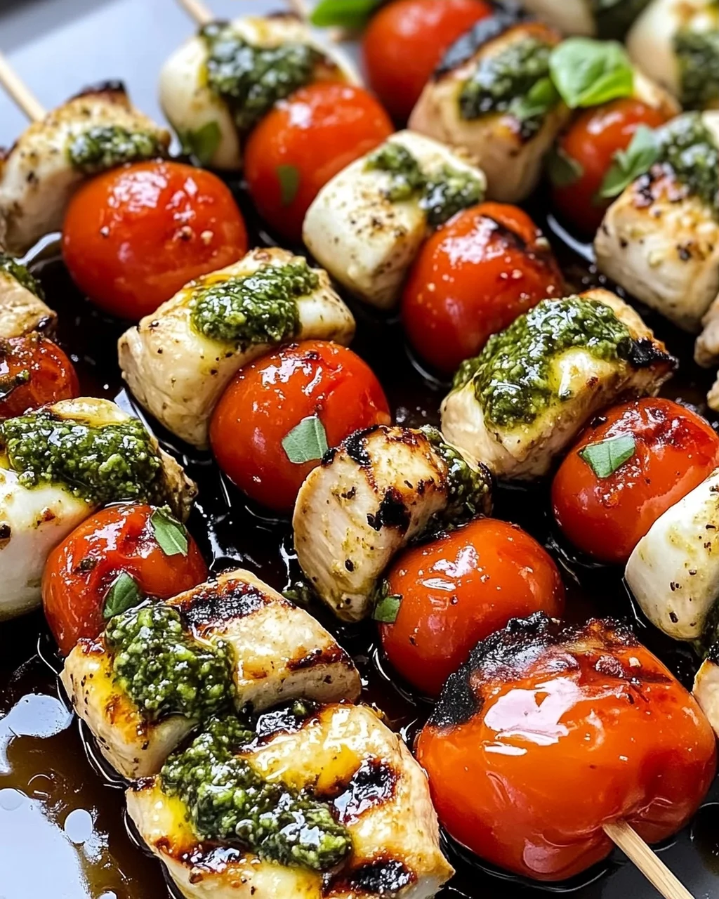 Caprese Hähnchen Spieße mit frischem Pesto