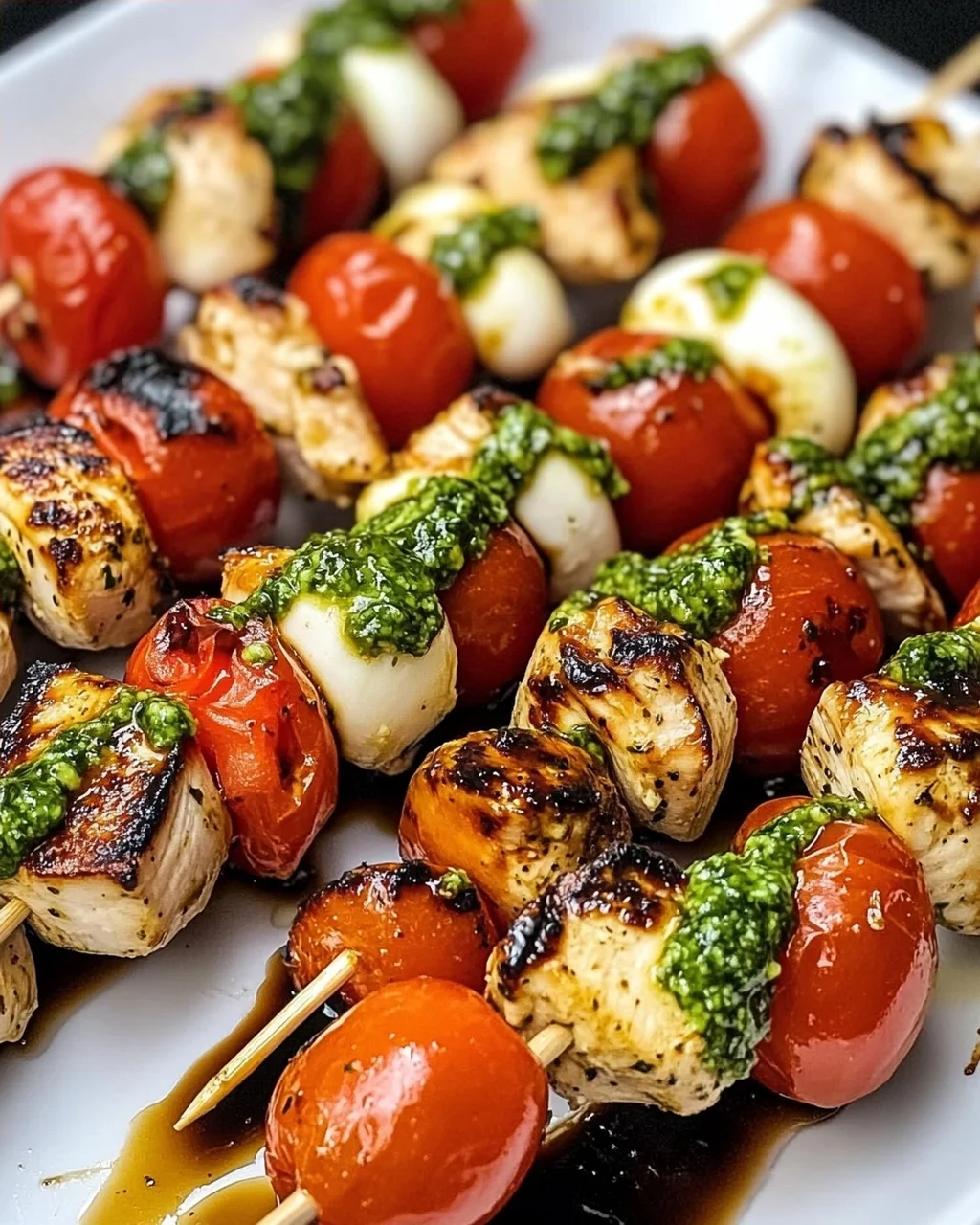 Caprese Hähnchen Spieße mit frischem Pesto