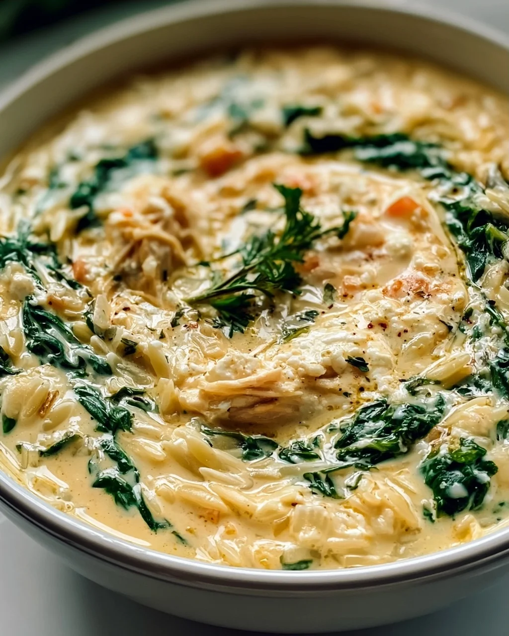 Creamy Chicken Feta Soup with Orzo in Slow Cooker
