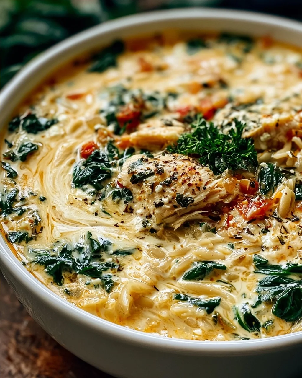 Creamy Chicken Feta Soup with Orzo in Slow Cooker