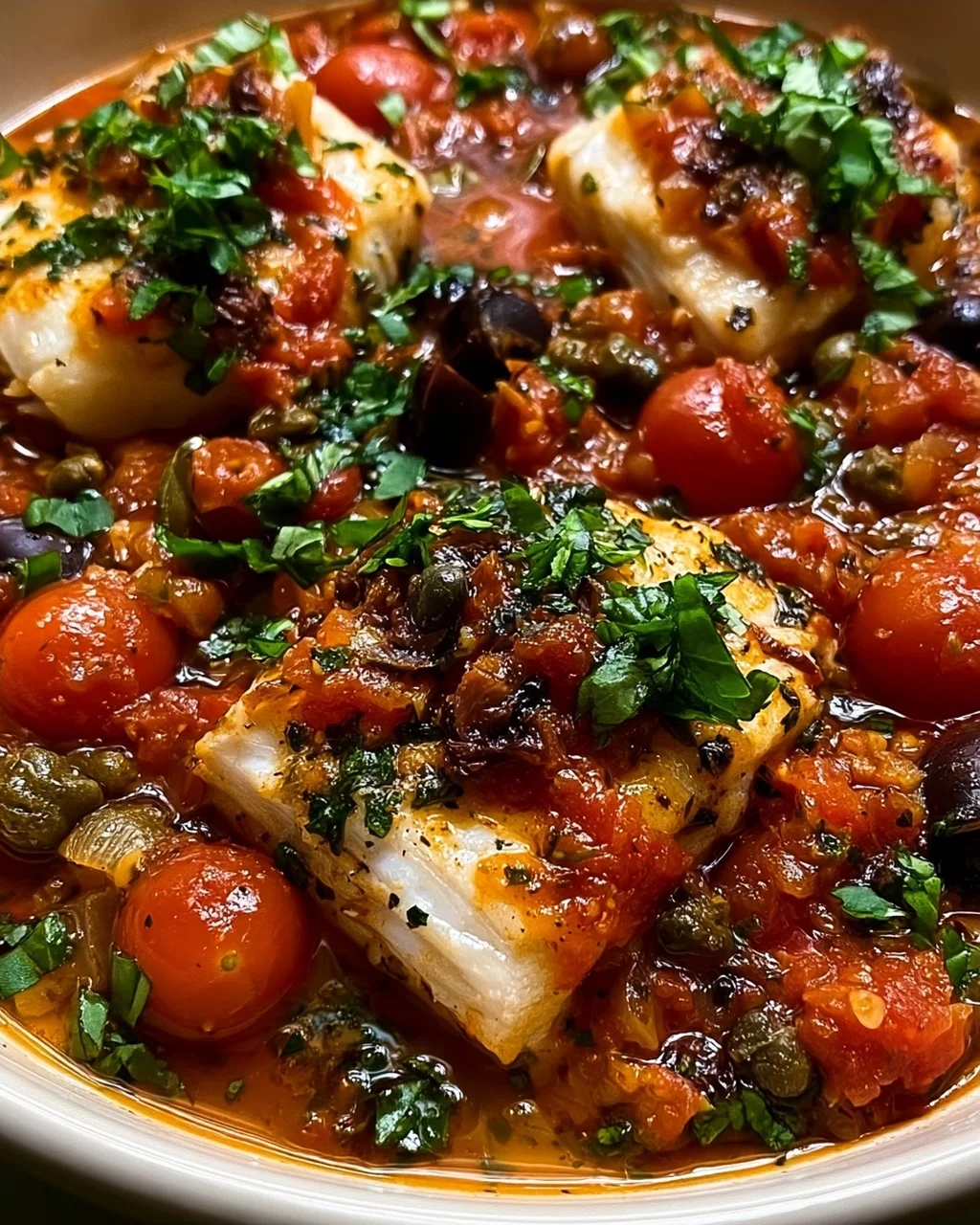 Fisch Puttanesca für ein schnelles Dinner