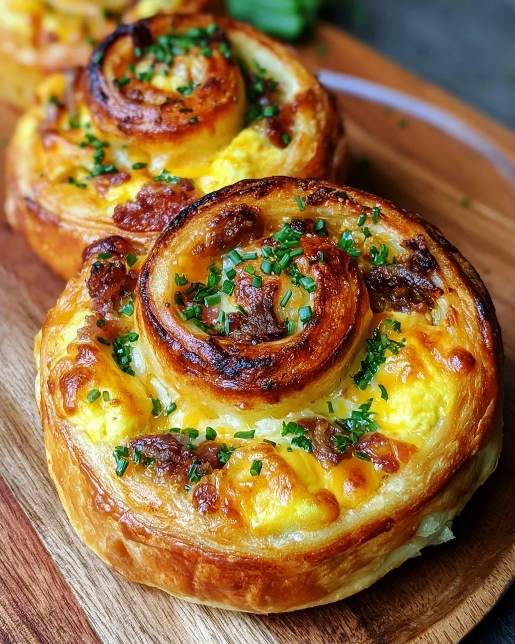 Frühstücksrollen mit Rührei, Käse und Speck