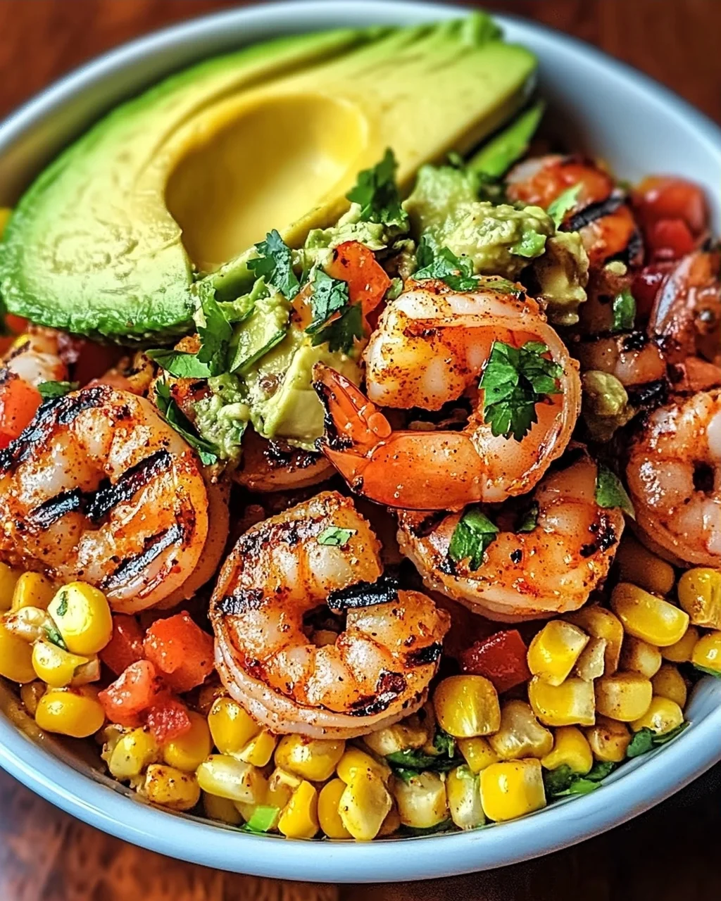 Gegrillte Garnelen Schüssel mit Avocado & Salsa