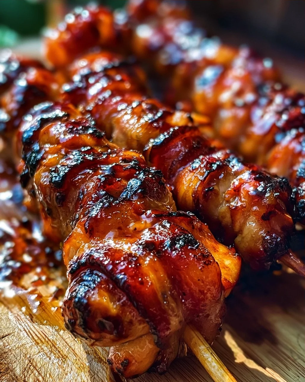 Gegrillte Honig-BBQ-Bacon-Hühnchen-Spieße einfach zubereiten