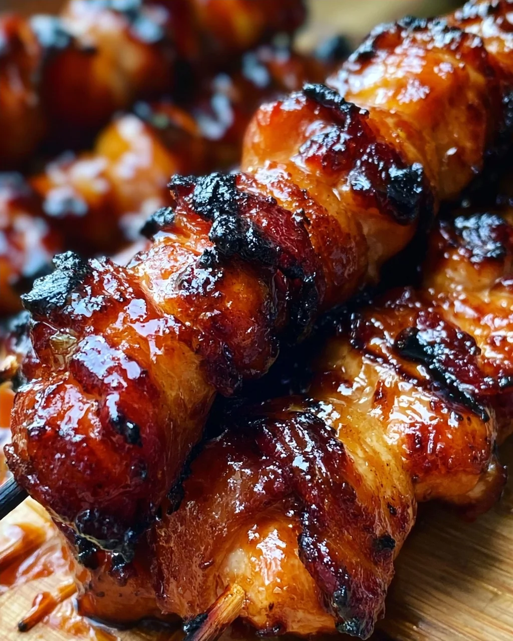 Gegrillte Honig-BBQ-Bacon-Hühnchen-Spieße einfach zubereiten