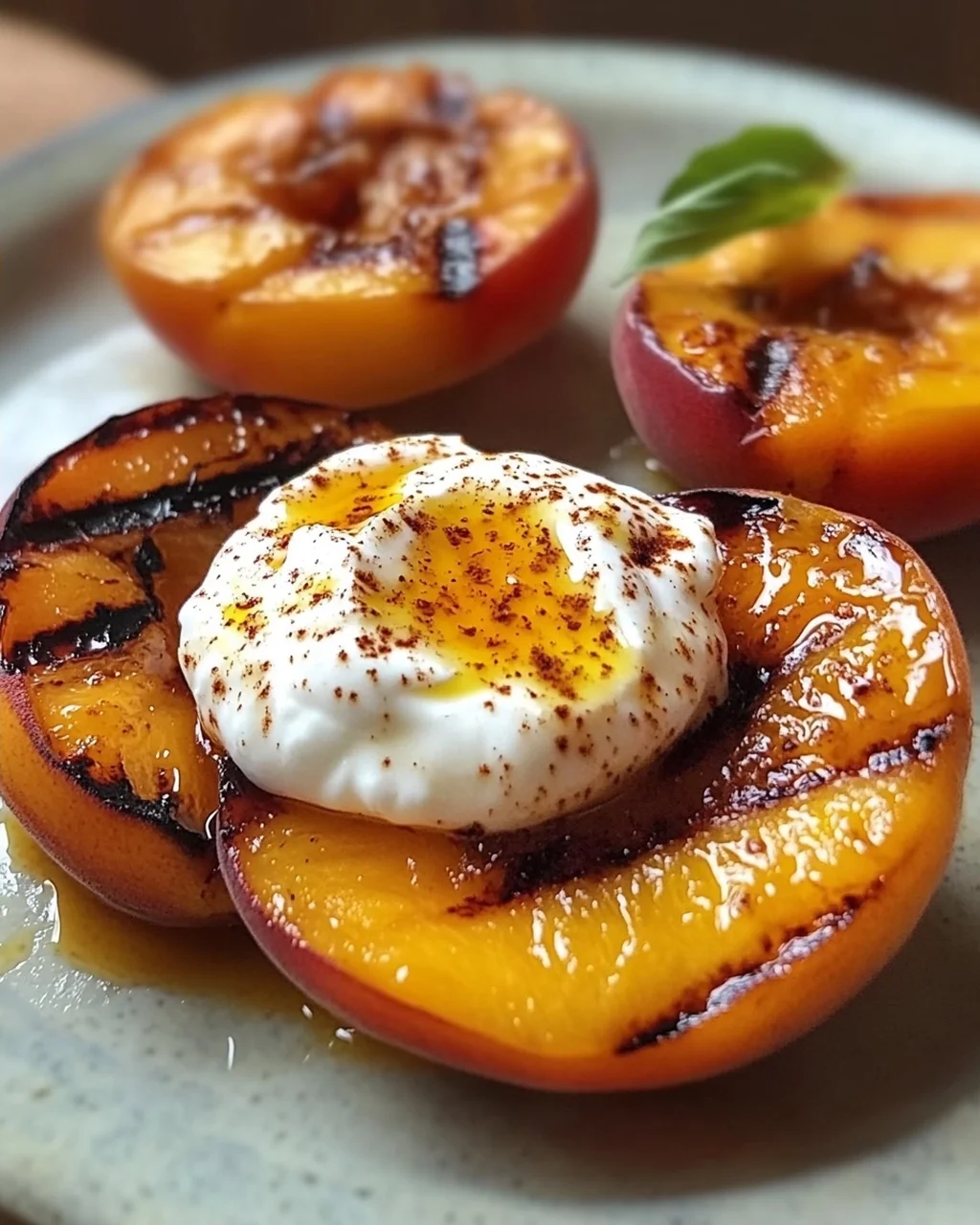 Gegrillte Pfirsiche mit Joghurt und Honig