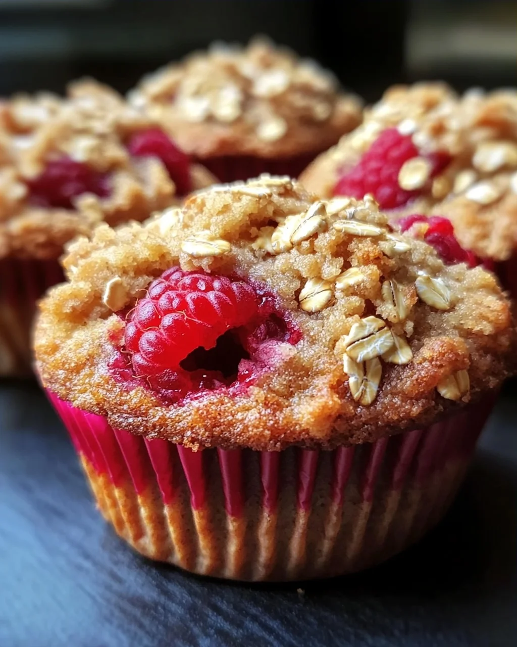 Gesunde Himbeer-Muffins mit Haferflocken-Streuseln