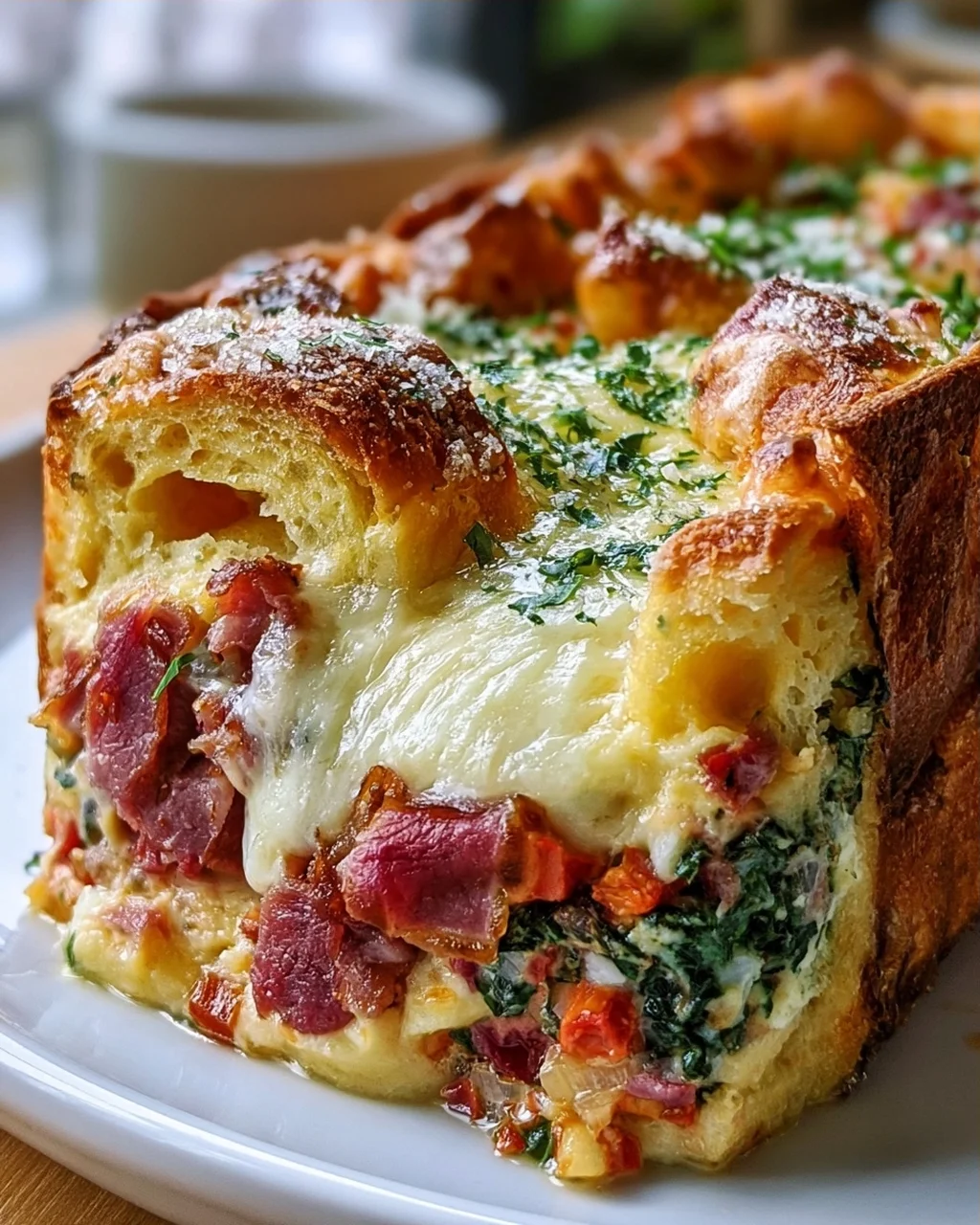 Herzhafte Mozzarella-Rinder-Prosciutto Frühstücks-Strata