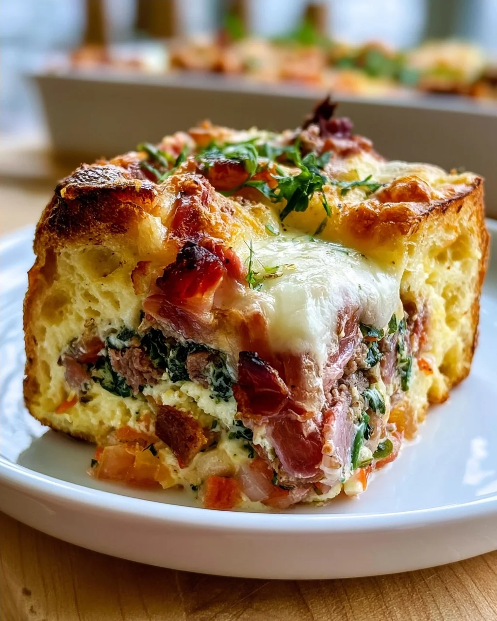 Herzhafte Mozzarella-Rinder-Prosciutto Frühstücks-Strata