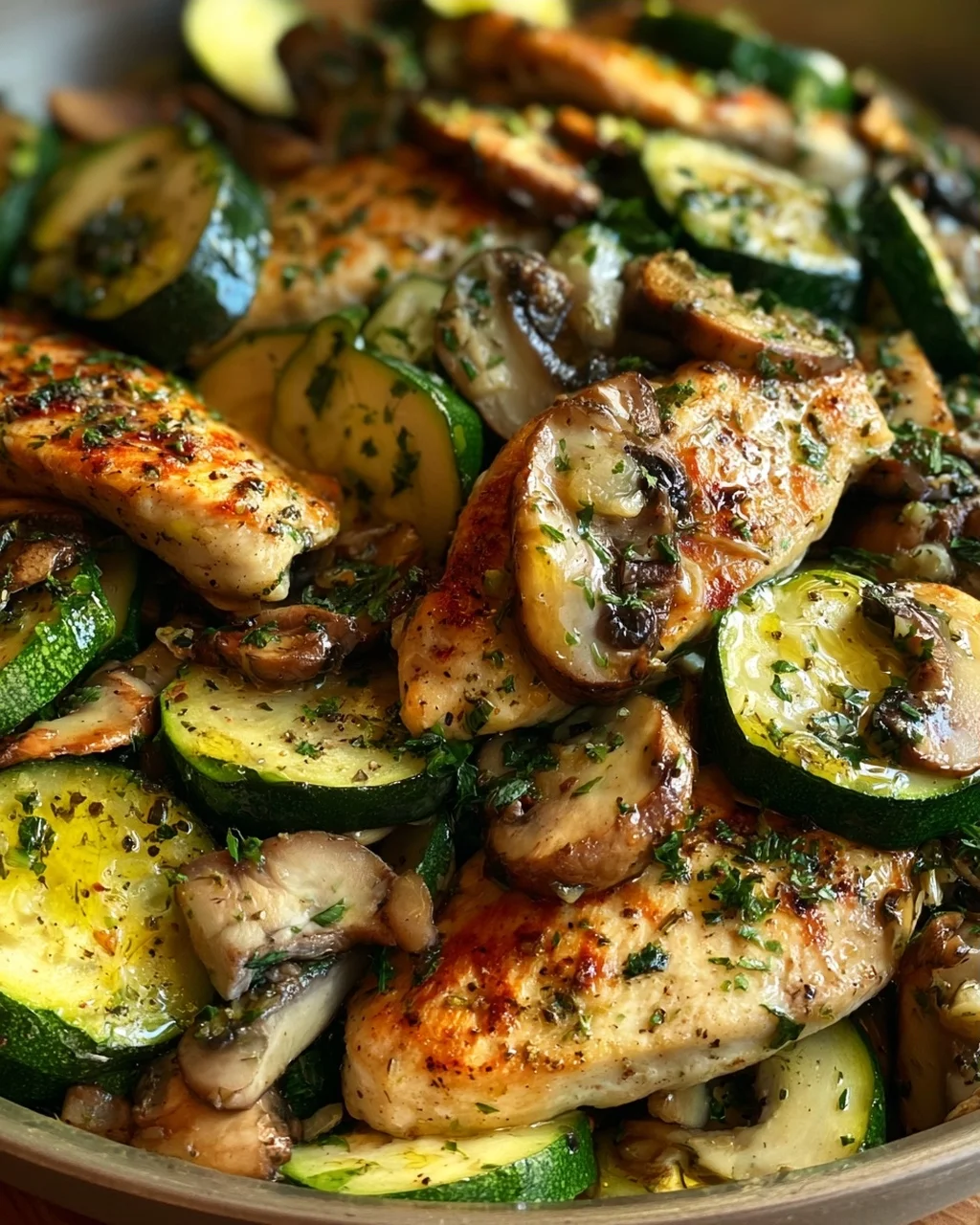 Keto Hähnchen-Zucchini-Pfanne mit Pilzen