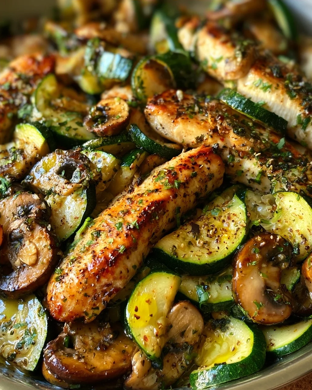 Keto Hähnchen-Zucchini-Pfanne mit Pilzen