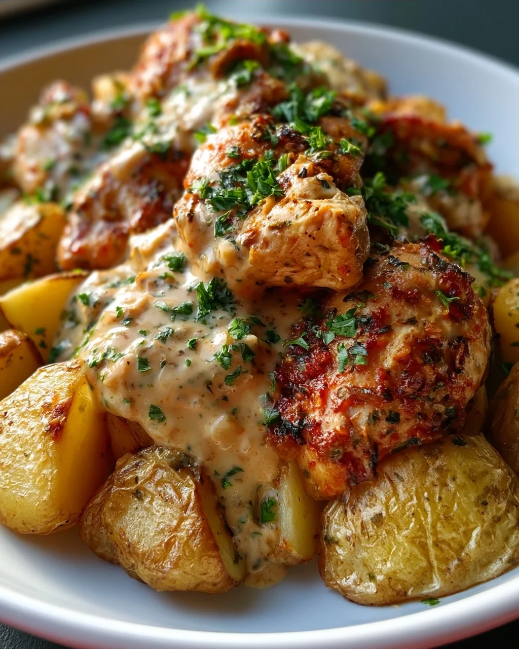 Knoblauch-Parmesan-Hähnchen mit Kartoffeln – Schnell & Lecker!