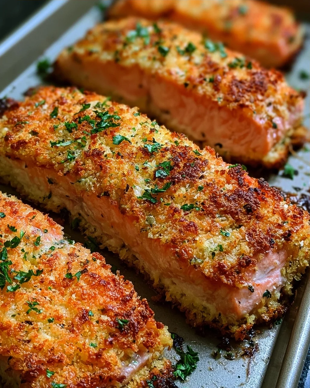Krosse im Ofen gebackene Parmesan-Krustenlachsfilets