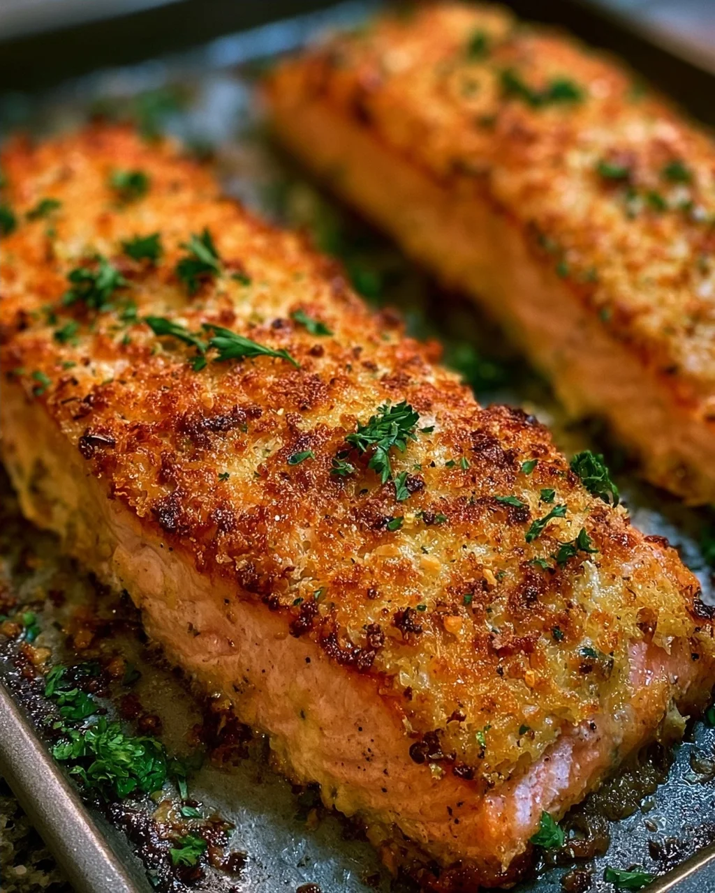 Krosse im Ofen gebackene Parmesan-Krustenlachsfilets