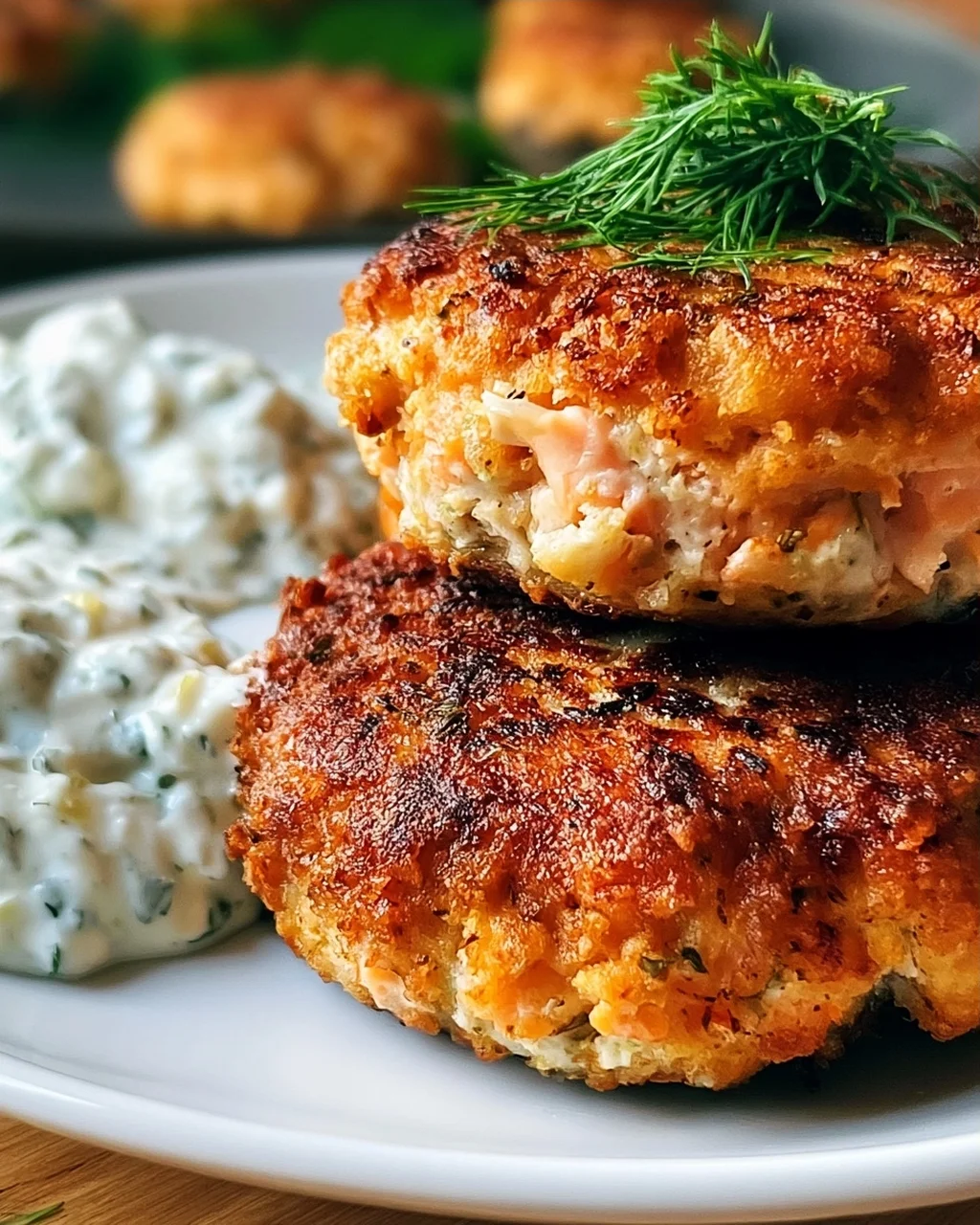 Lachsbratlinge mit scharfer Dill-Knoblauch-Dip