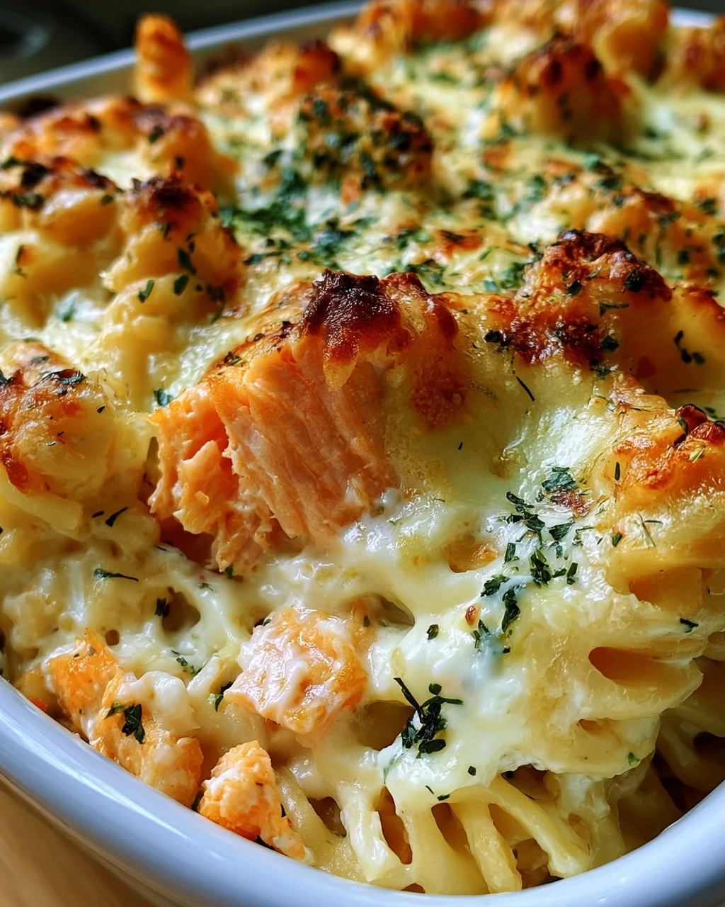 Nudelauflauf mit Lachs und Sahne