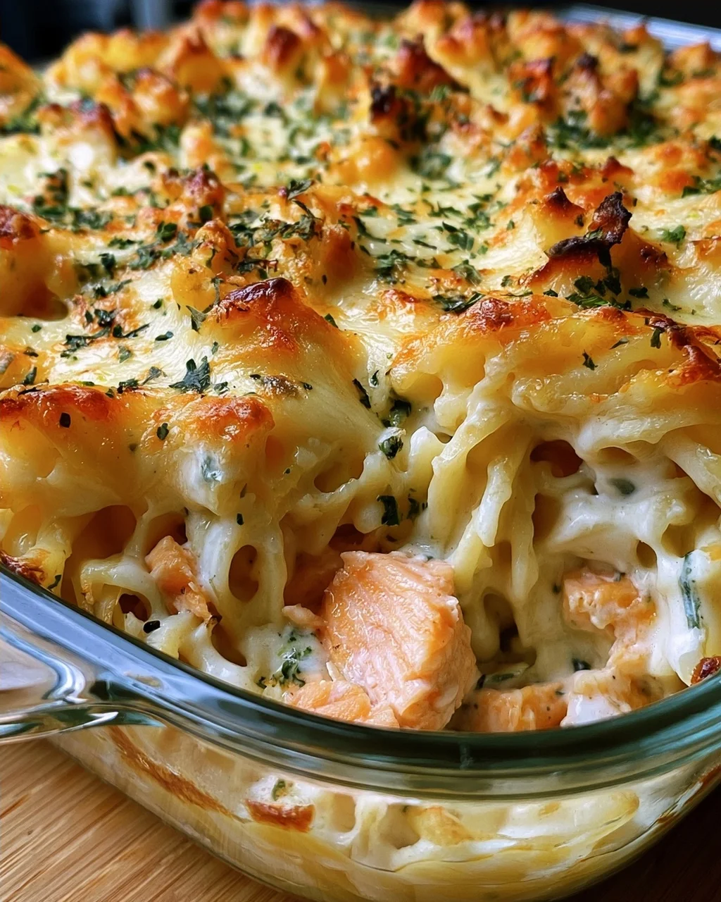 Nudelauflauf mit Lachs und Sahne