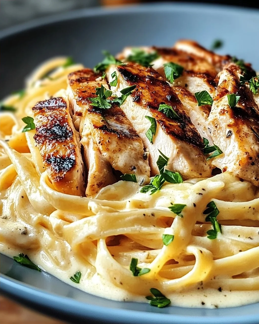 Pasta Alfredo mit gebratenem Hähnchen