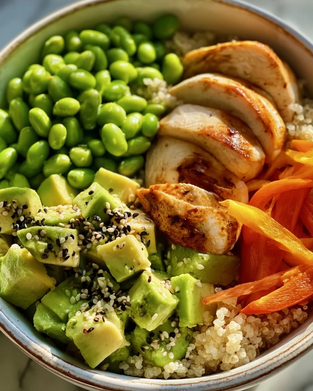 Protein Power Bowl: Hähnchen, Edamame & Avocado Genuss!