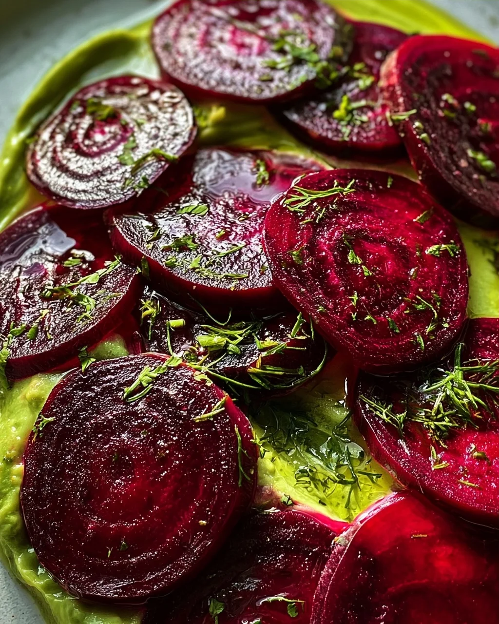Rote Bete Carpaccio auf Avocadocreme