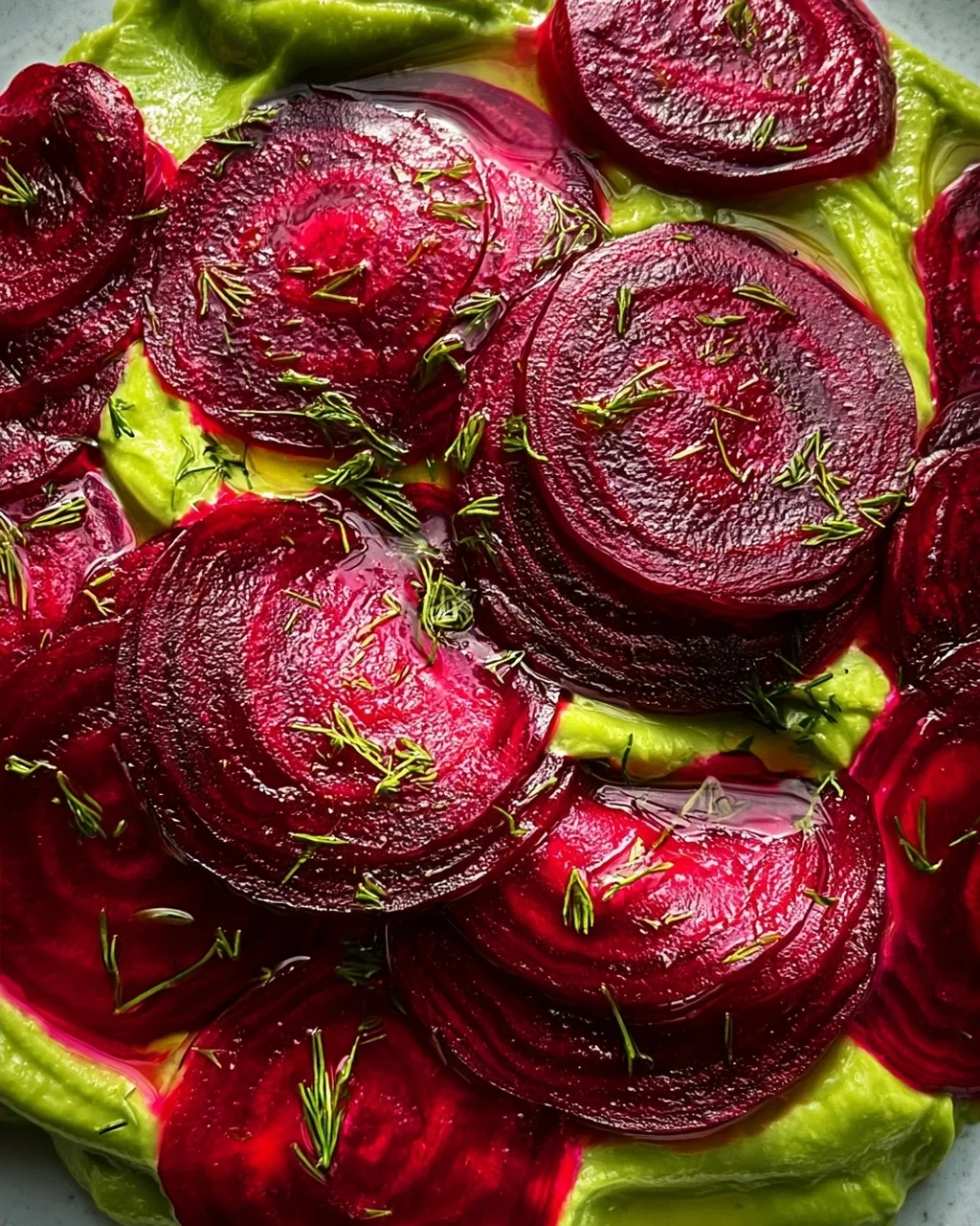 Rote Bete Carpaccio auf Avocadocreme