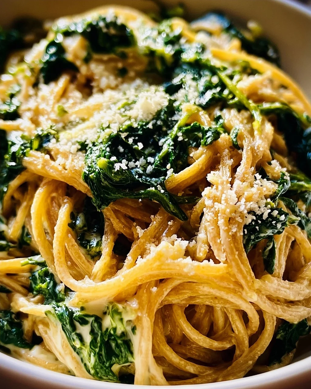 Spaghetti mit Spinat Frischkäse-Sauce