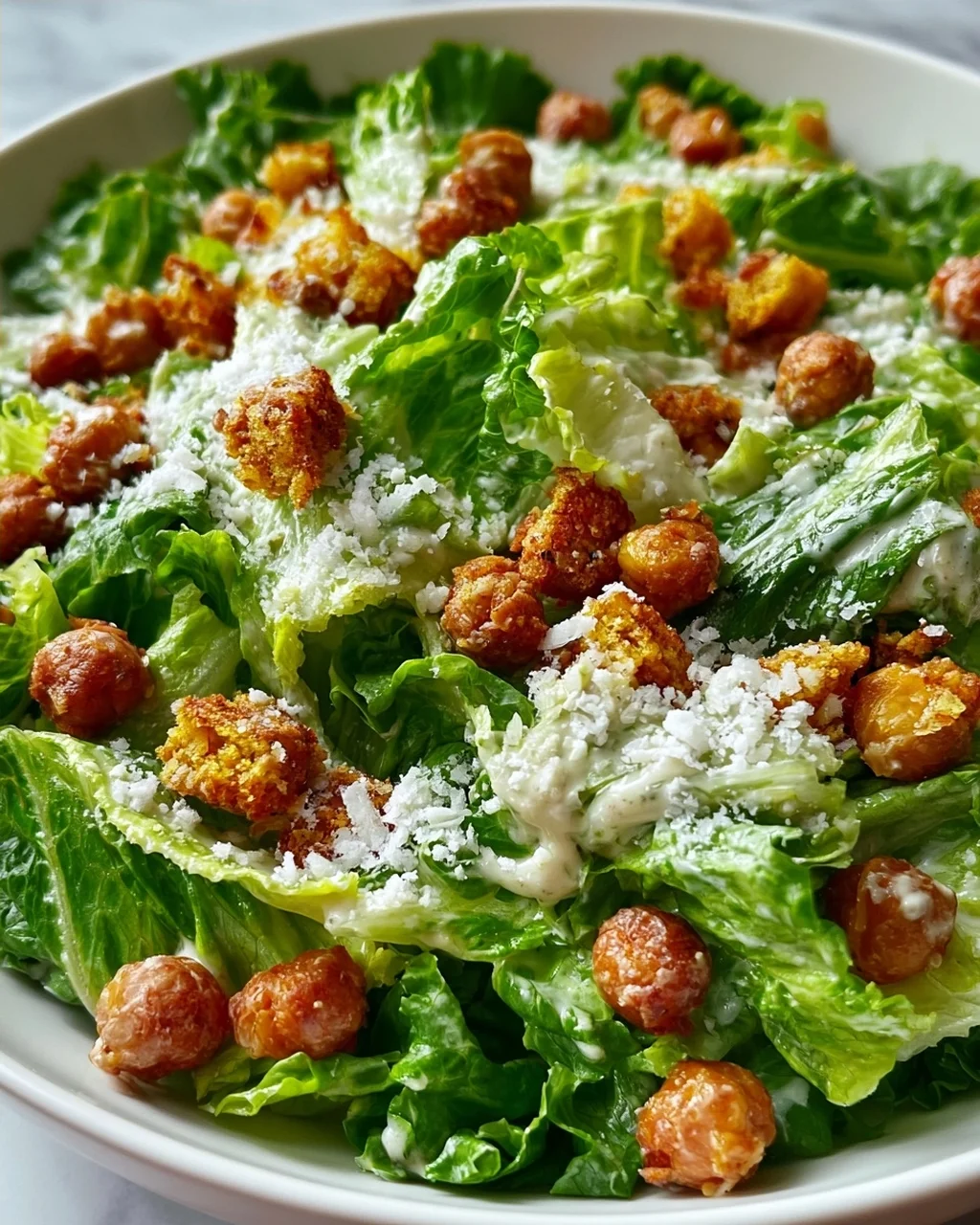 Vegetarischer Caesar Salat mit Kichererbsen-Croutons Rezept